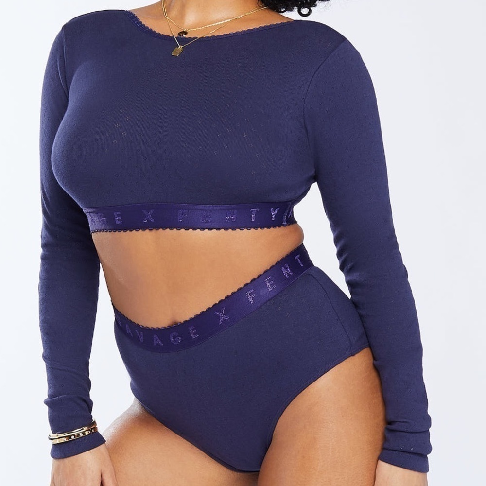 SAVAGE X Fenty  Jersey Knit Crop Top navy blue open back small